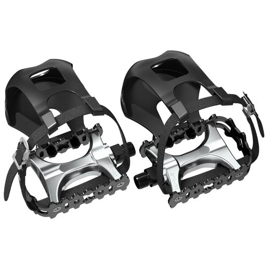 Bike Pedals,Grade Spin Bike Pedals with Toe Cages & Straps,Compatible with Road Bikes, Peloton, Mountain Bikes&MTB,Toe Clip Pedals Designed for Wide Shoes,Ideal for Indoor & Outdoor Cycling