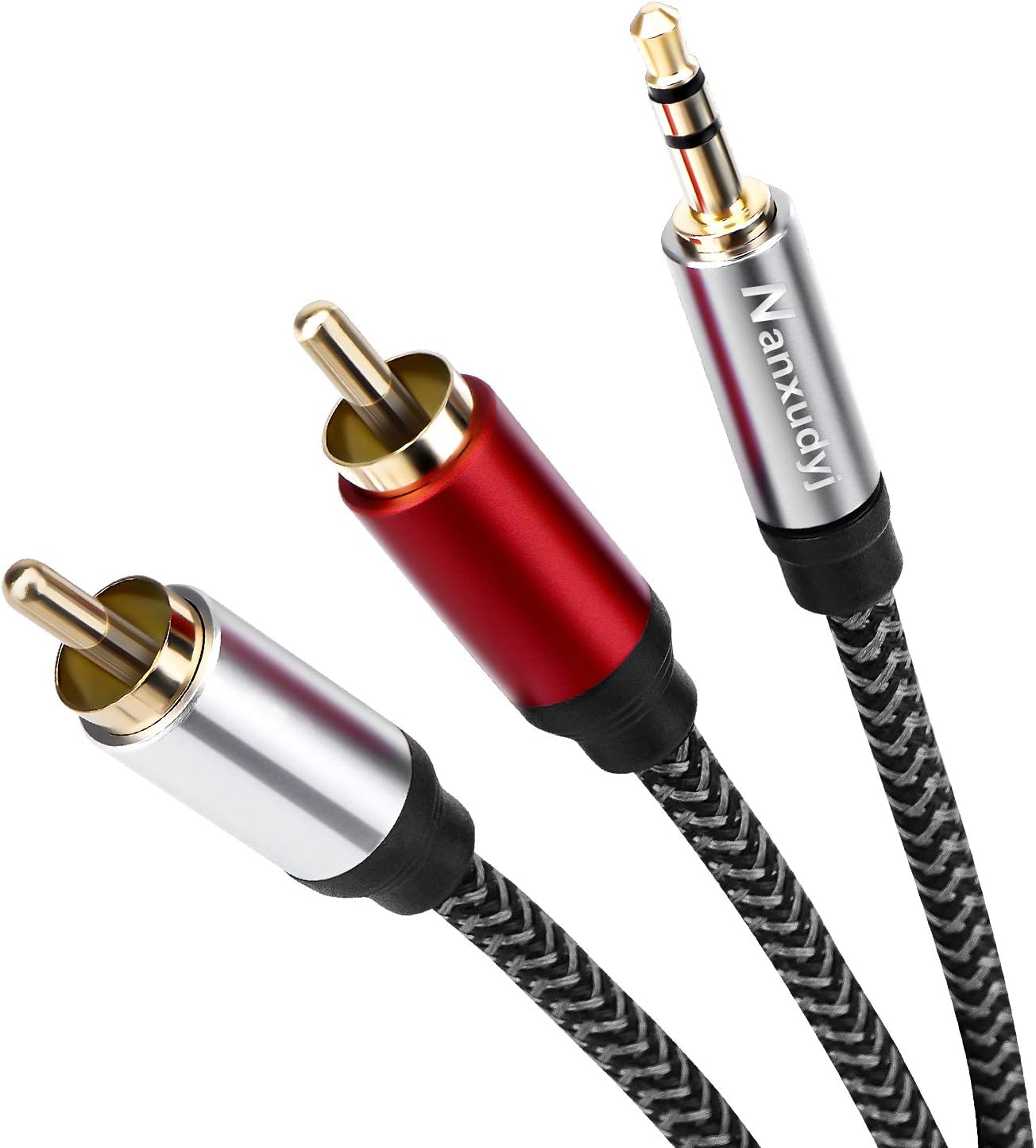 Nanxudyj 3.5mm 2RCA 100ft, MP3 DY66 to Audio Cable, Top Series, Nylon-Braided, for Stereo Receiver Speaker, Smartphone