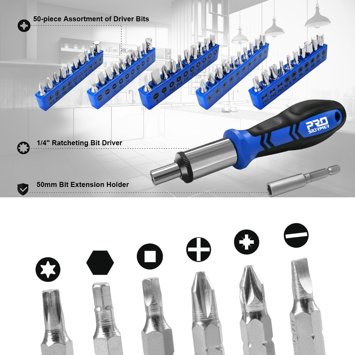 Prostormer 259-Piece Tool Kit, General Household Hand Tool Set with Plastic Storage Toolbox, Portable Complete Repair Tool Box for Home and Car (Blue)