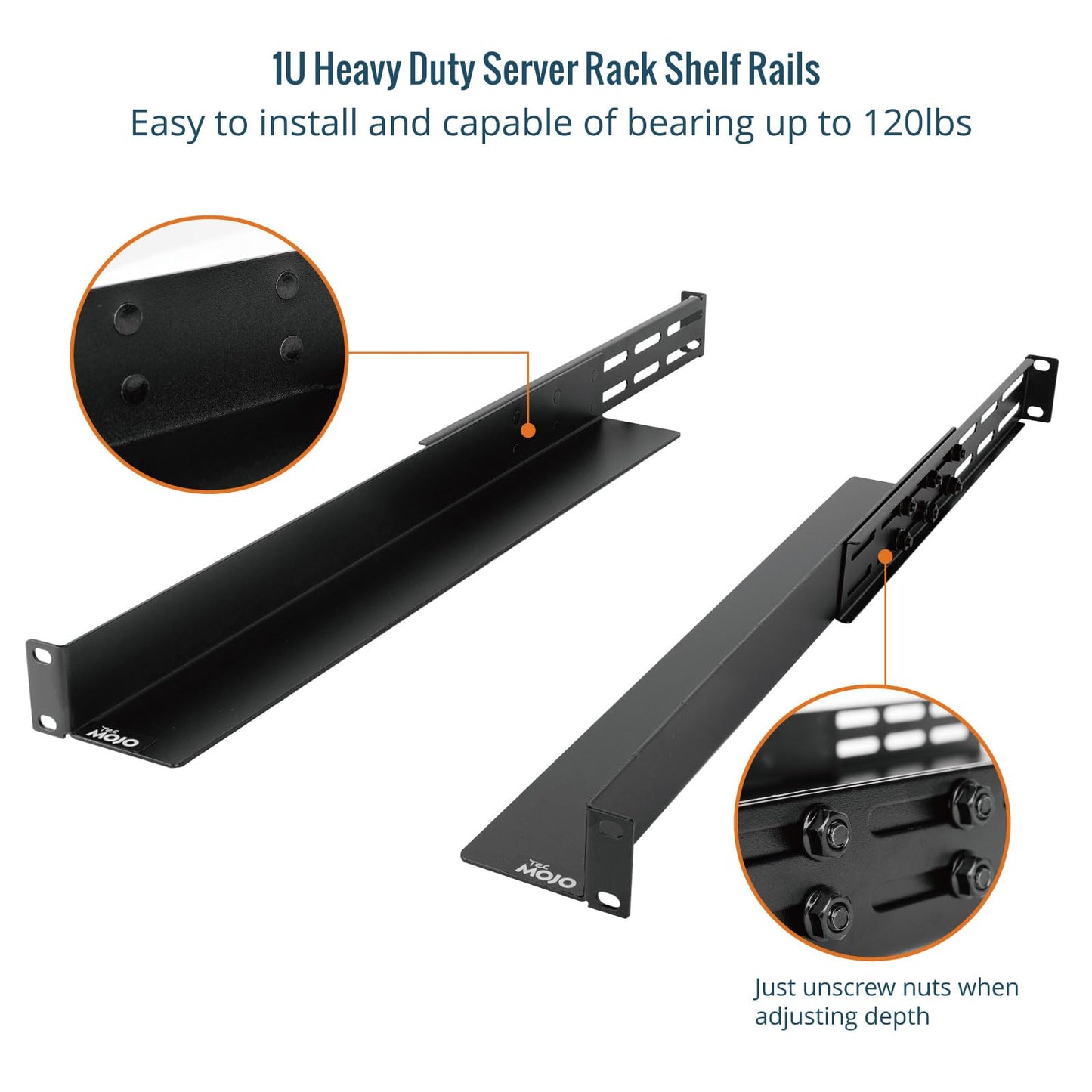 Tecmojo 1U Universal Rack Mount Rails,4-Post Server Rack Shelf Rail with 20.9"-32" Adjustable Depth Fit for Non-Rack Mountable Server/Networking/AV/IT Equipment