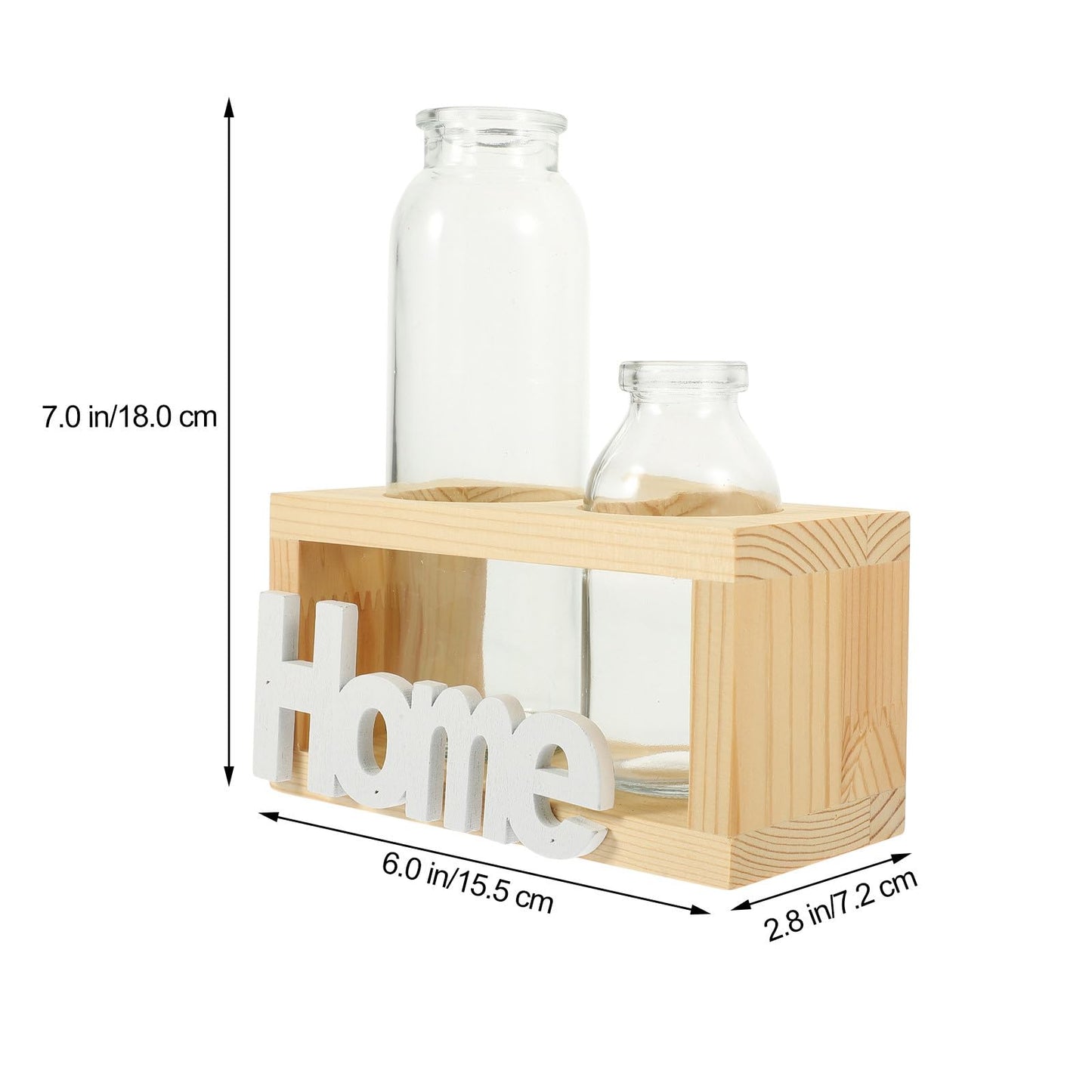 MAGICLULU Glass Vase for Indoor Plants and Hydroponic Garden, Nordic Style Bulb Planter with Natural Wood Frame, Desktop Terrarium Container Set of 2 for Home Décor and Plant Propagation