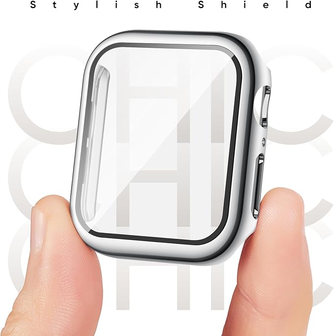 Compatible for Apple Watch Band 40mm 41mm and Case with Screen Protector, Soft Silicone Sport Strap Bands and Protective Cover with Tempered Glass for iWatch Series 9 8 7 SE 6 5 4