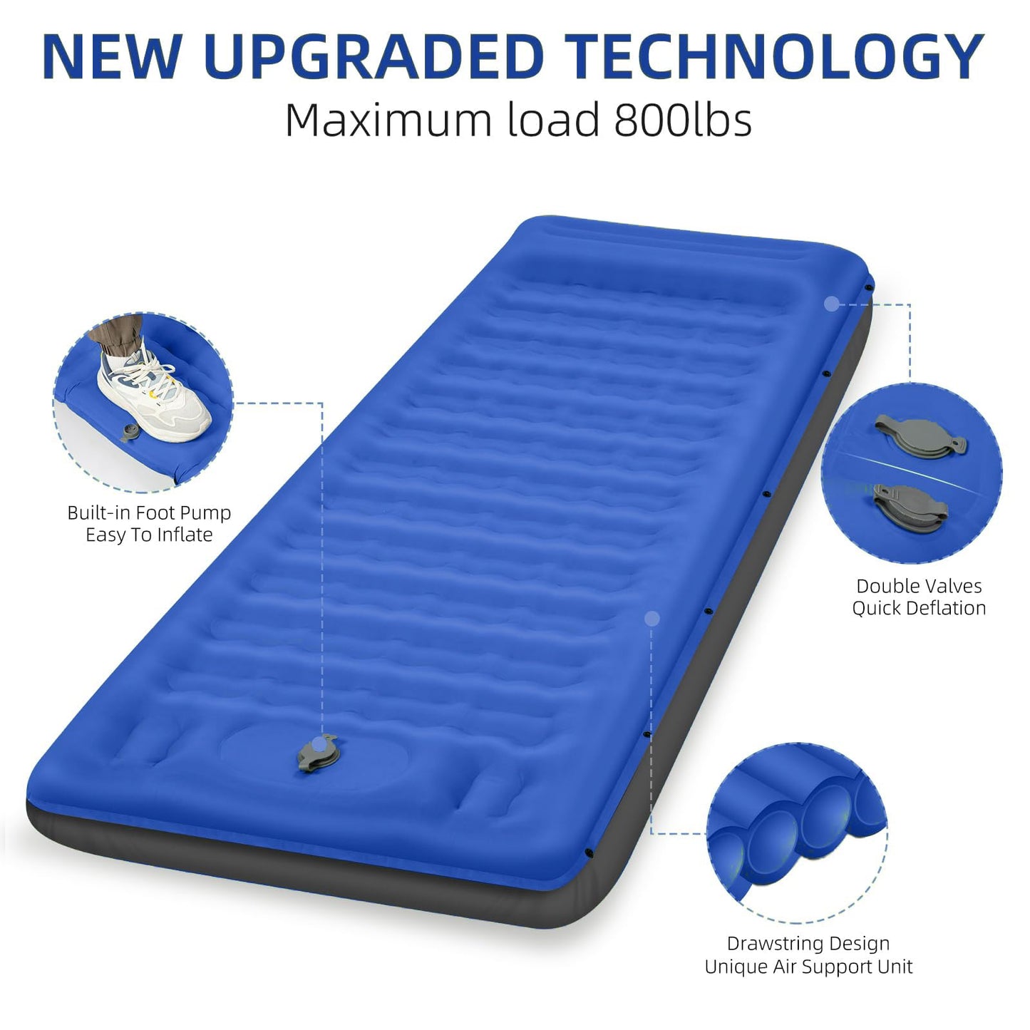 FNARMW Camping Sleeping Pad, Extra Thick 5 Inch Camping Mat with Pillow Built-in Foot Pump Inflatable Sleeping Pads Compact for Camping Backpacking Hiking Traveling Tent（Blue Grey）
