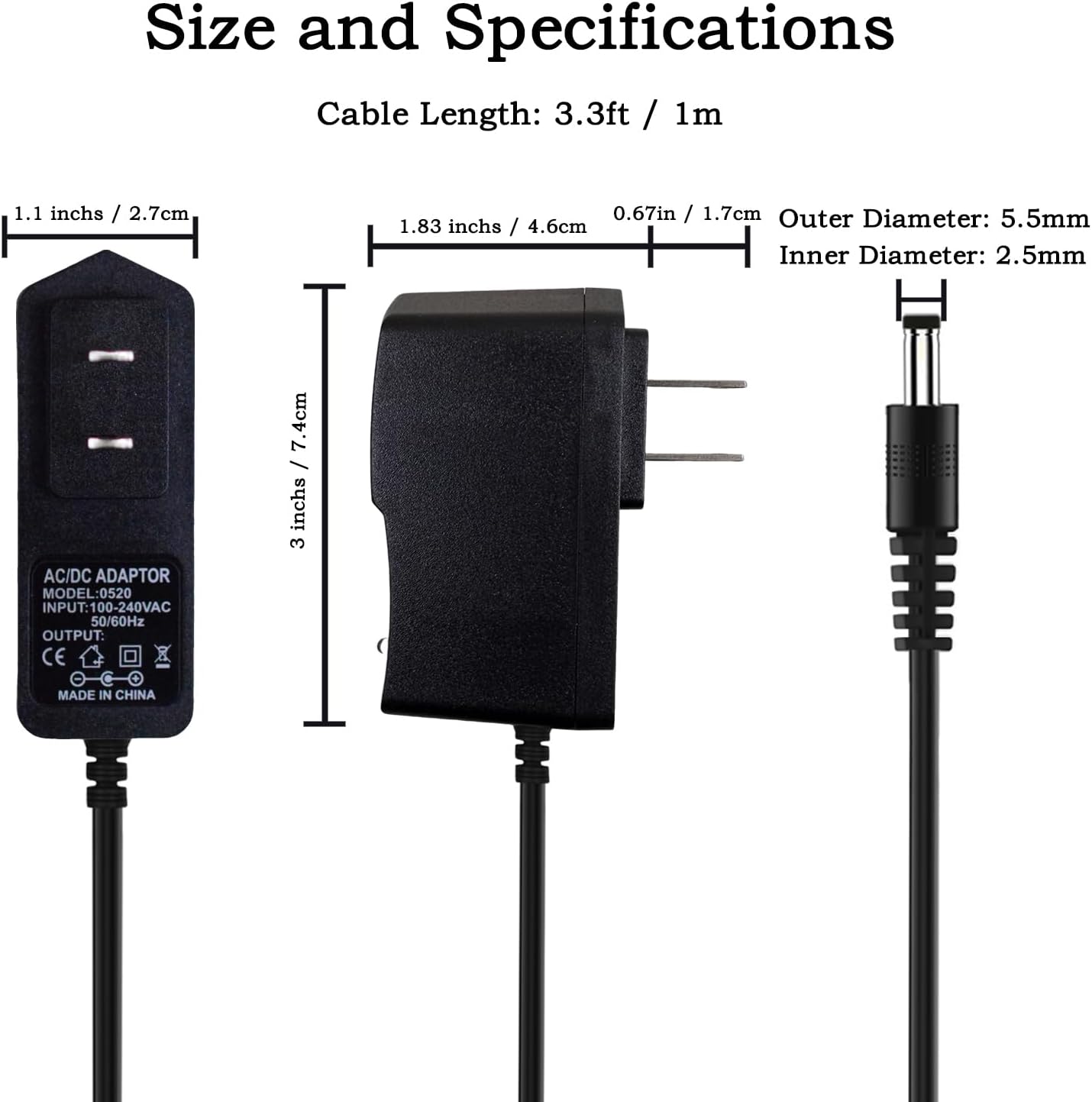 EGOCHALLENGER 4.2V 1A 100-240V 5.5x2.5mm (3FT Lithium Battery Charger Power Supply, AC to DC Adapter with Center