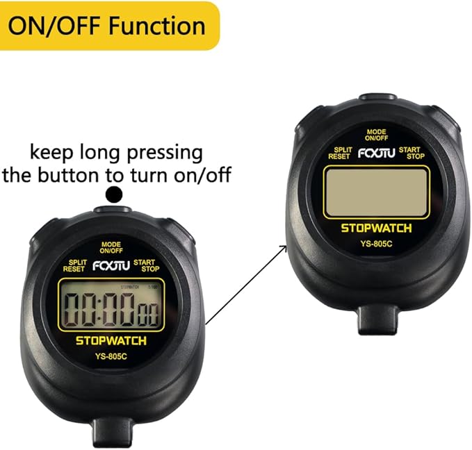 FCXJTU Simple Stopwatch Timer, Single Lap Stopwatch Countdown Timer, No Hourly Beep, On/Off, AAA Battery(Included), Large Display, Easy to Use, Ideal for Kids Coaches Black
