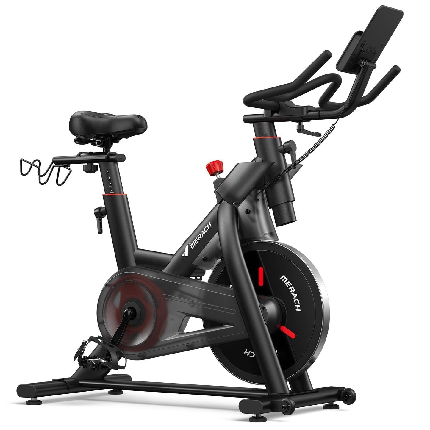 Merach Magnetic Exercise Bike for Home Gym, Low Noise Stationary Bike with Soft Seat Cushion, Indoor Workout Bike with 350 lbs Weight Capacity, Spinning Bike with Self-Developed App, Tablet Mount