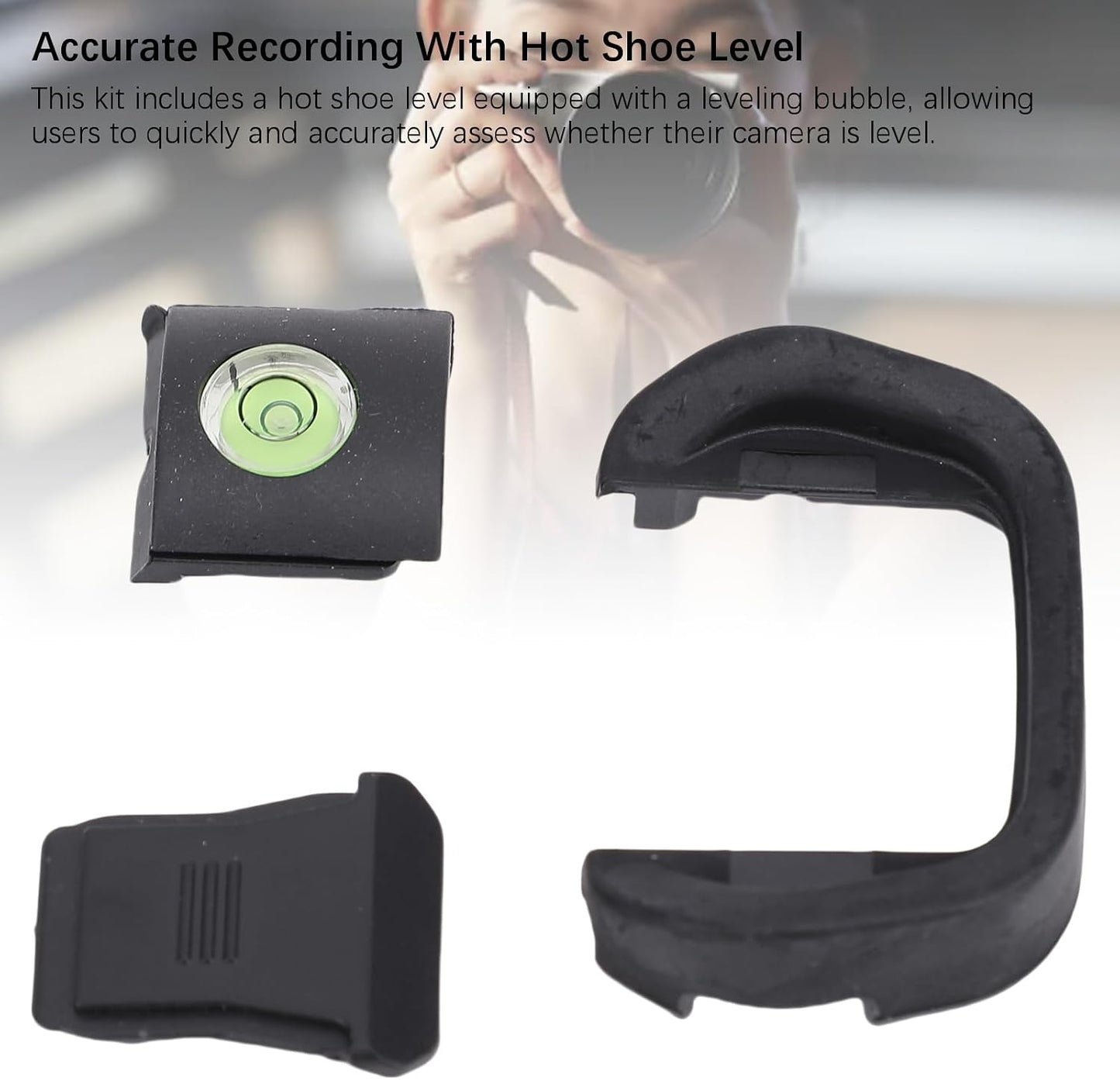 Camera Eyecup Hot Shoe Cover Spirit Level Kit, Soft Silicone Viewfinder Bubble Level for Mirrorless DSLR Cameras