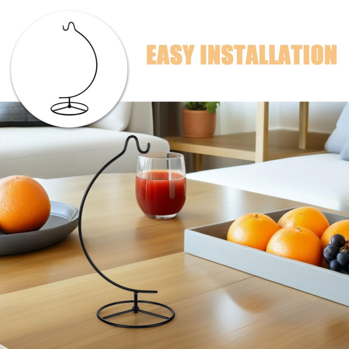 SOLUSTRE Ornament Display Hanger and Micro Landscape Bottle Hanger, 2pcs Iron Hanging Hook Stand for Glass Globe Air Plant Terrarium, Black Metal Rack for Home Décor and Wedding Decoration