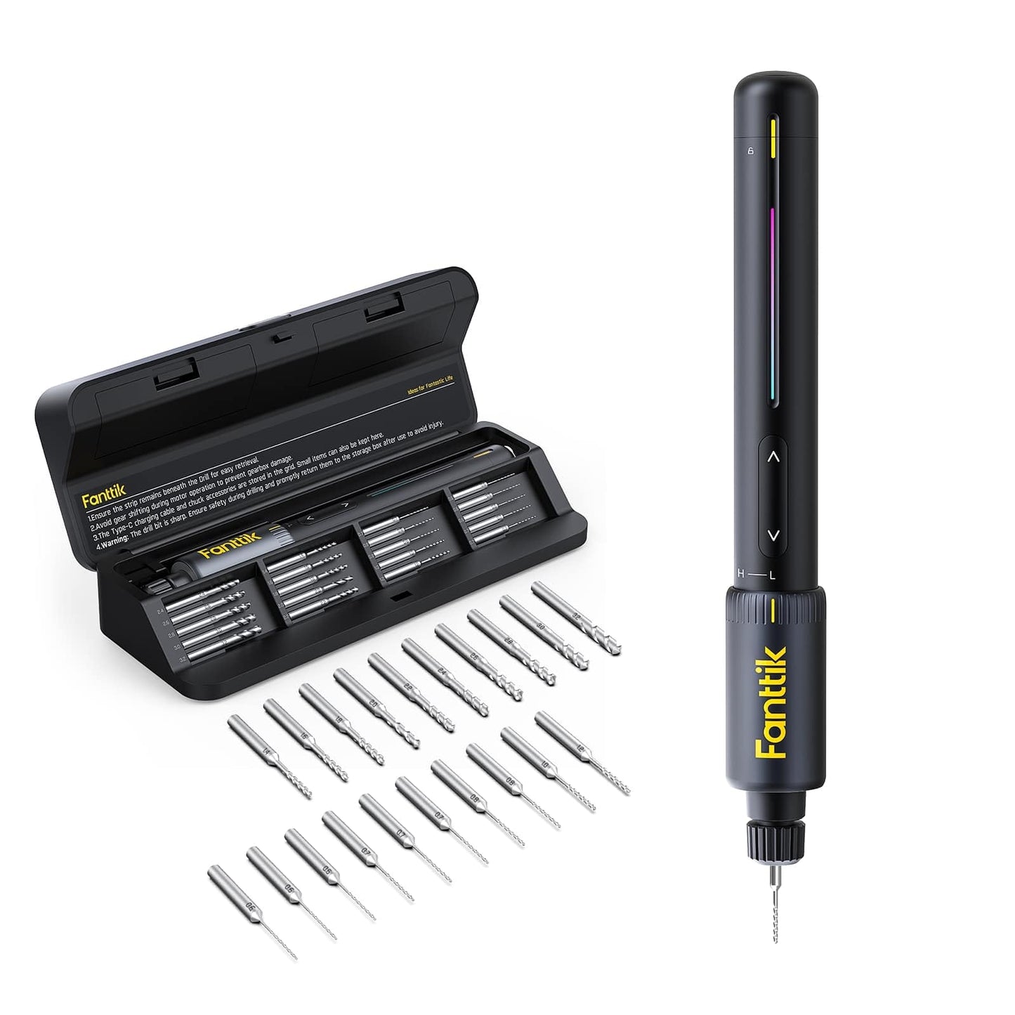 Fanttik K2 Nano Power Drill, Hand Drills, 20 Bits, 800mAh Rechargeable, Tool Kit for DIY Projects, Shells, Plastic, Jewelry, PCB, Aluminum Plate
