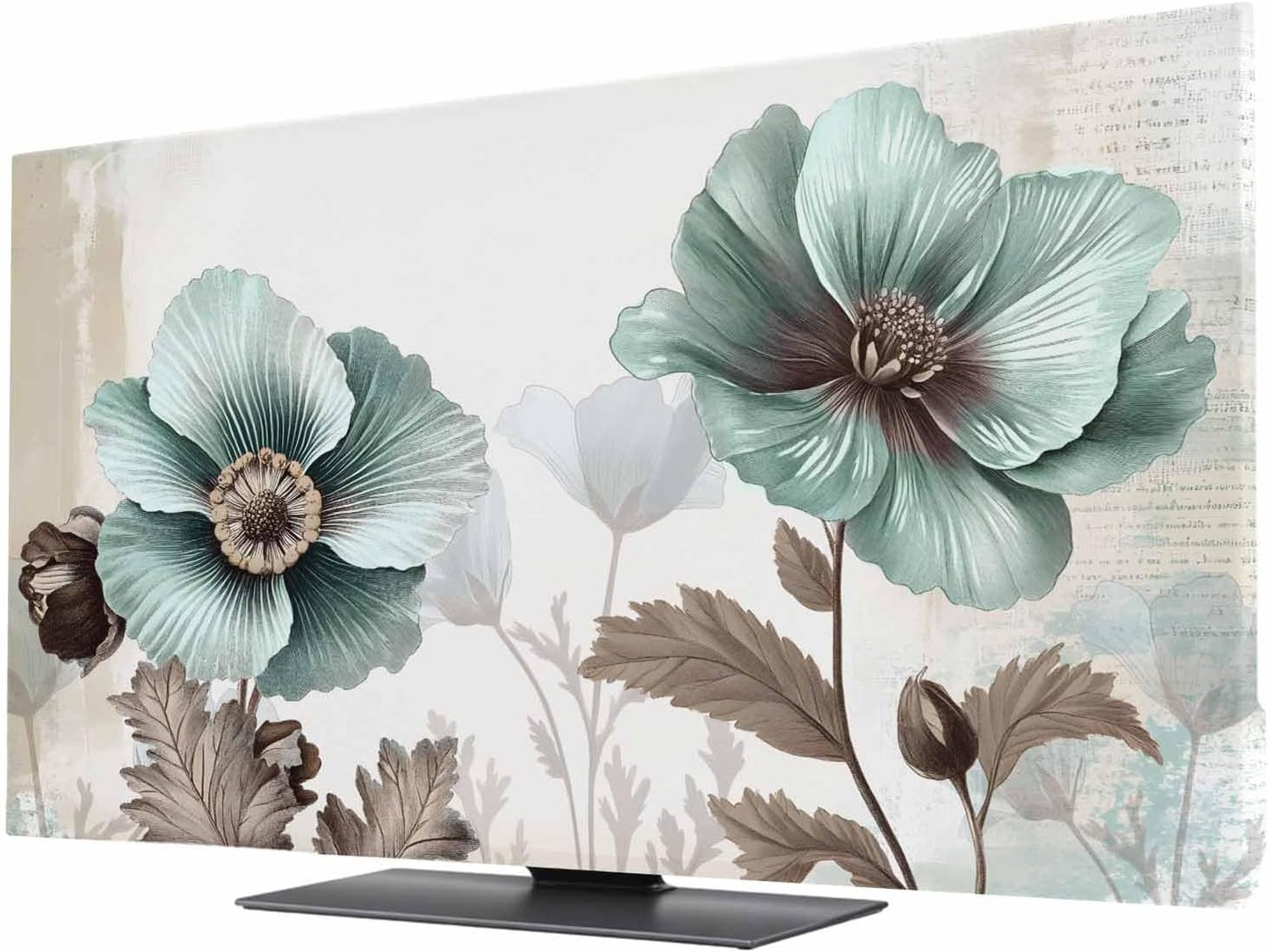 Yukro 65 Inch, 57"x32" Blue Broccoli Indoor TV Dust Cover, Vintage Victorian Style Flowers Elastic TV Dustproof Cover