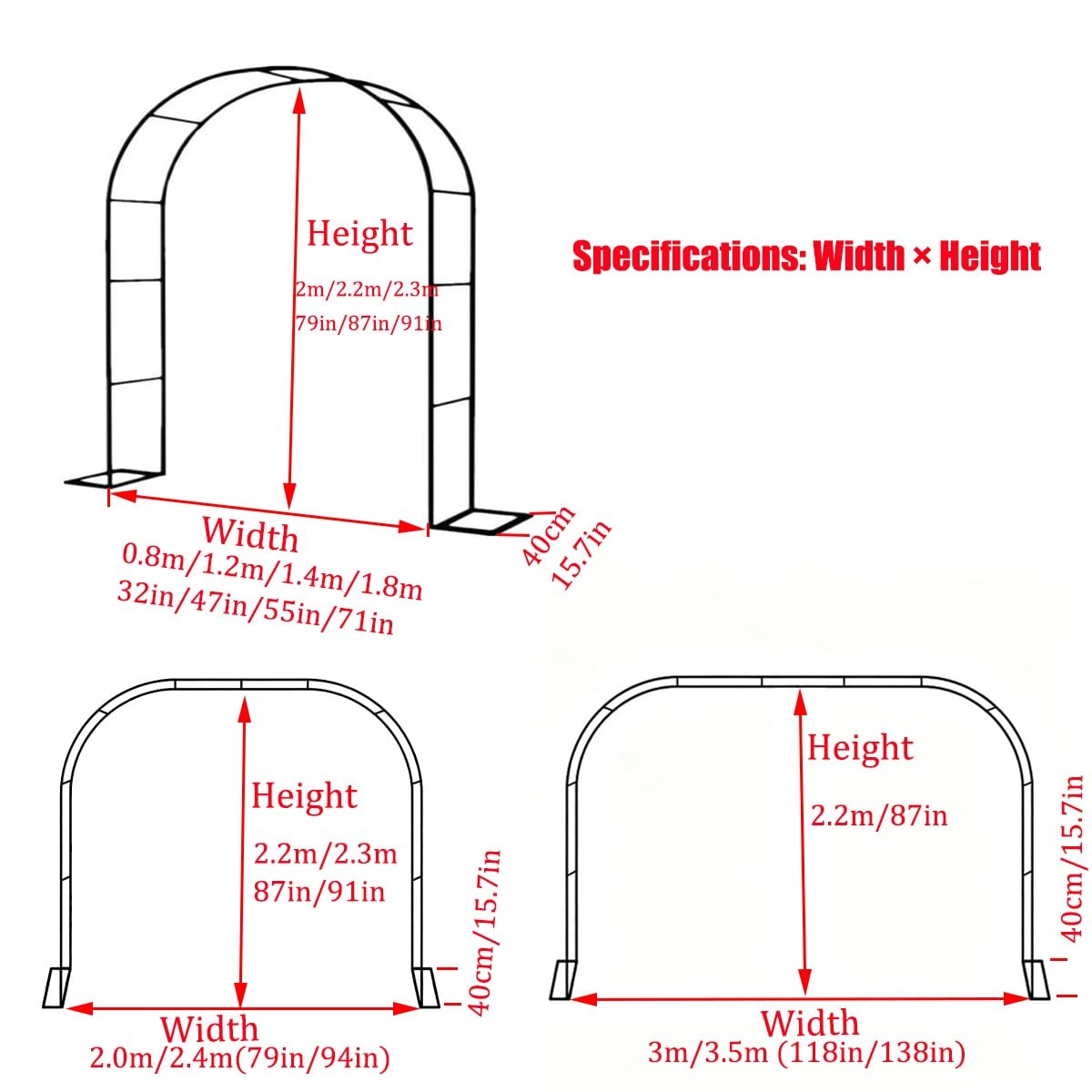 Metal Garden Arch Trellis for Climbing Plants, 4.6ft 7.8ft 10ft Outdoor Archway Arbor Stand for Roses, Cucumber Vines Frame for Raised Bed, Patio Backyard Wedding Decoration(White,W7.87ft*H7.22ft)
