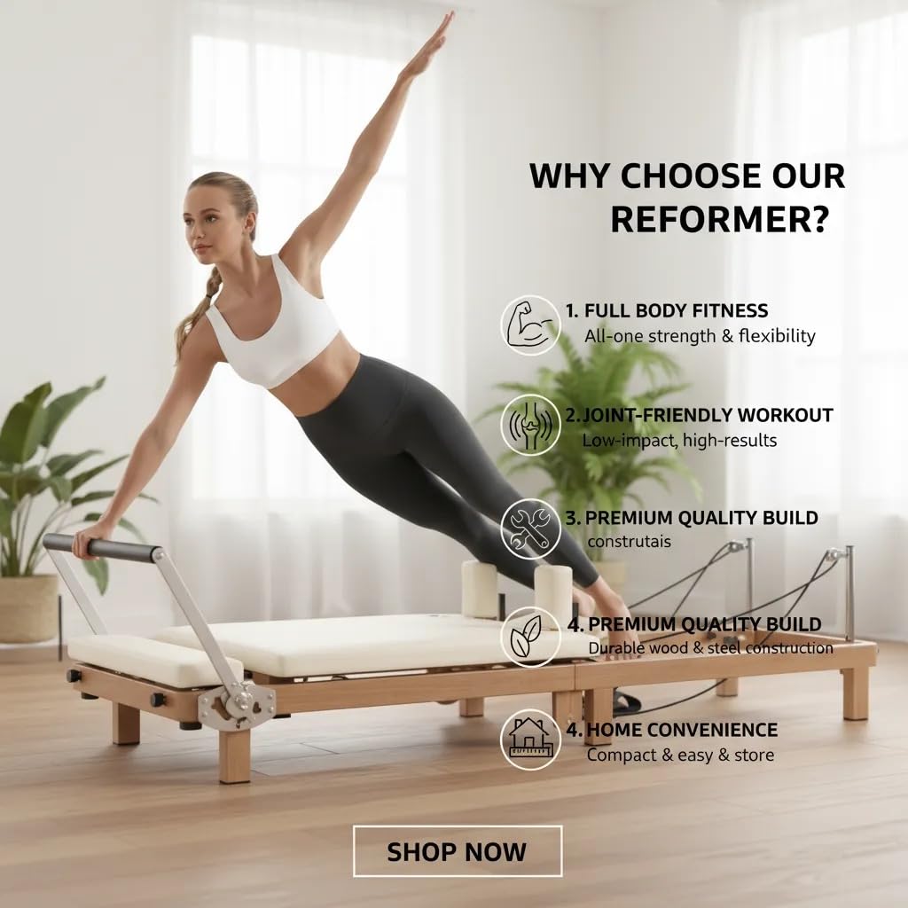 Pro Foldable Pilates Reformer for Home, 88" with Jumpboard - Dual Resistance System (Springs + Latex Bands) - Space-Saving Home Gym Equipment for Full Body Workout