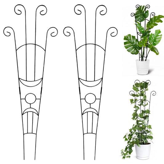 Trellis for Climbing Plants Indoor, 2 Pack Black Metal Trellis for Potted Plants, Adjustable Indoor Plant Support Monstera, Pothos, Ivy (32.7 Inch Tall)