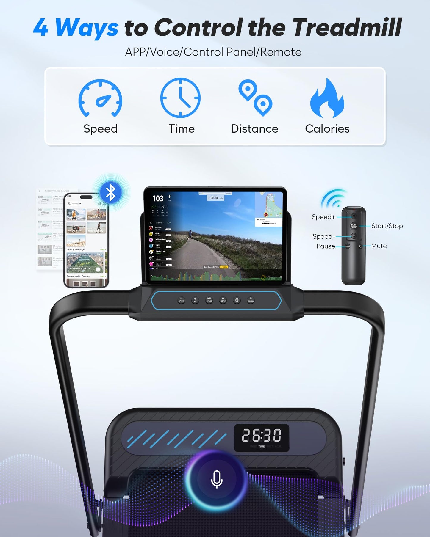 Cardirun Walking Pad with Incline and Handle Bar, Foldable Treadmills for Home Small Spaces, 3.0HP Quiet Compact Treadmill, Portable Under Desk Treadmill with LED Display, App & Remote Control