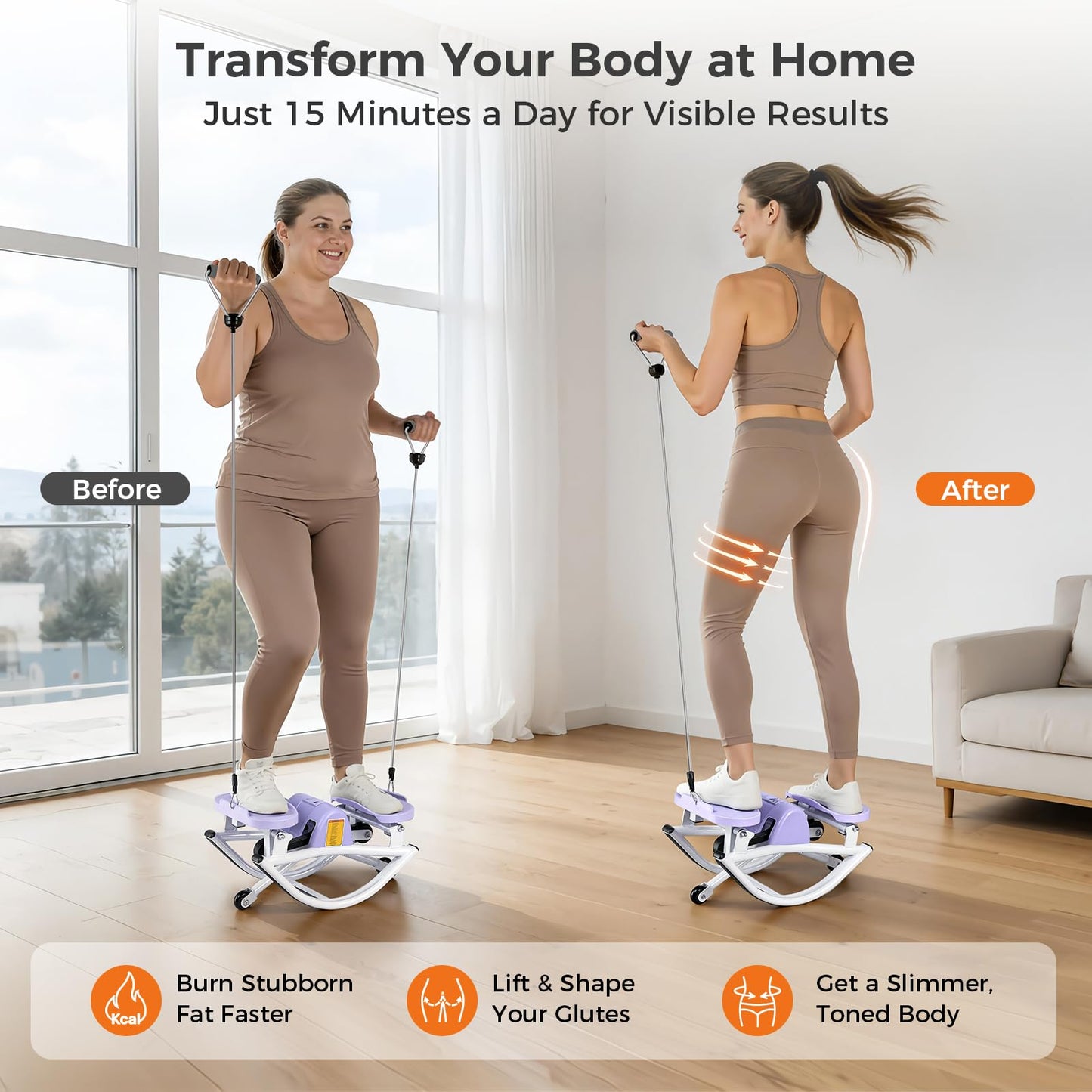 Rock Stepper Side to Side Low Impact Stair Stepper, Side Steppers for Exercise at Home with Resistance Bands & Non-Slip Mat – Exercise Step Balance Board Workout Equipment for Apartment & Living Room
