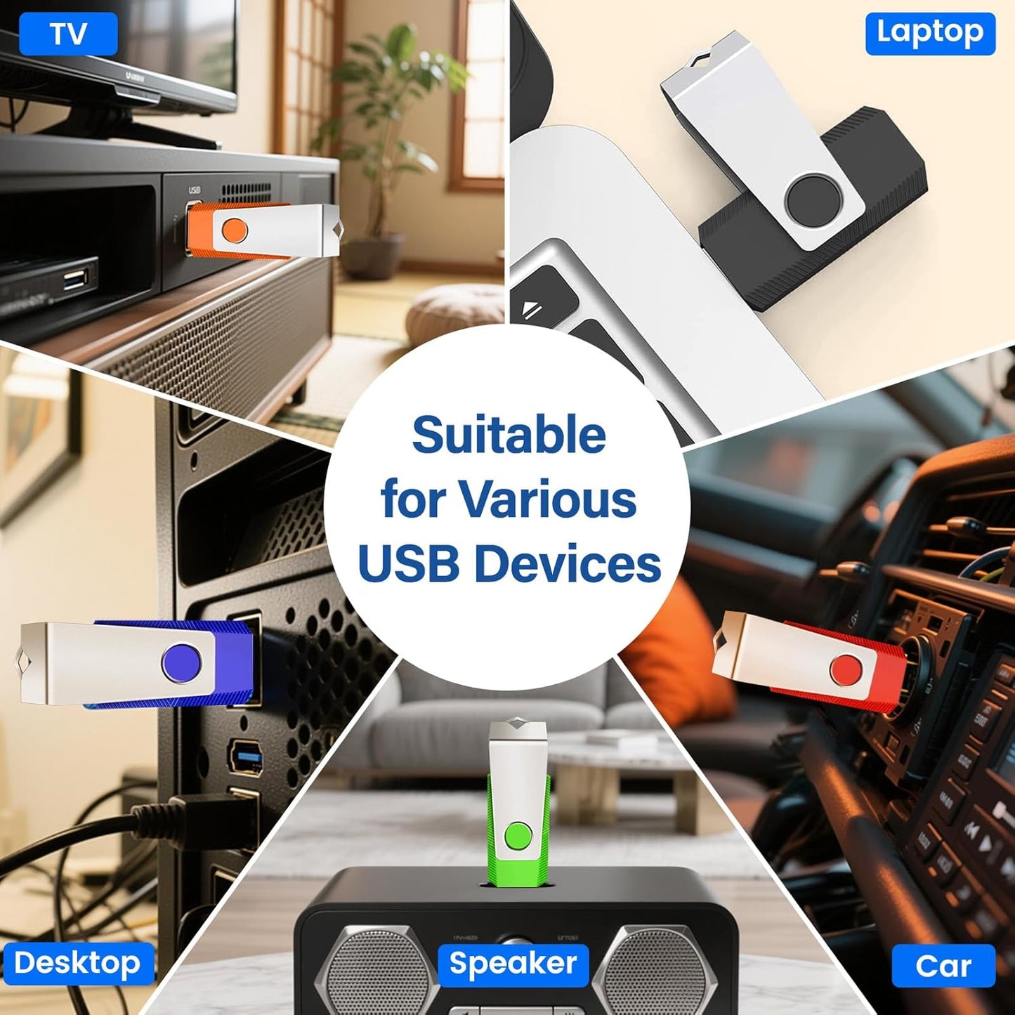 Wooolken 5 Pack 16GB 2.0 (5 Flash Drive, USB Memory Stick with Lanyards Swivel USB Stick for Data Storage and Backup