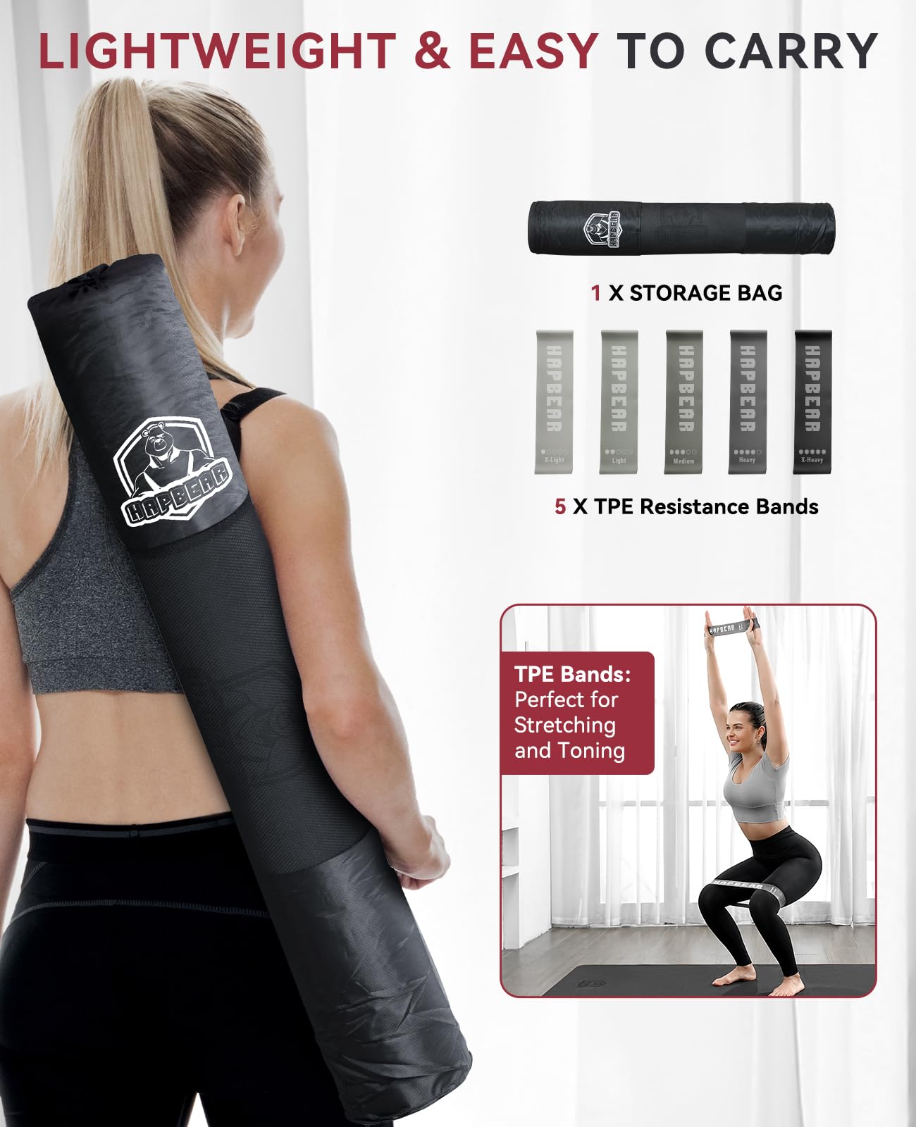 HAPBEAR Large Yoga Mat - 72"x36"x6mm (1/4 inch), Extra Wide Non-Slip Exercise Mat for Home Workout, Yoga, Pilates & Stretching, Durable & Eco-Friendly, Includes Bonus Resistance Bands & Carry Bag