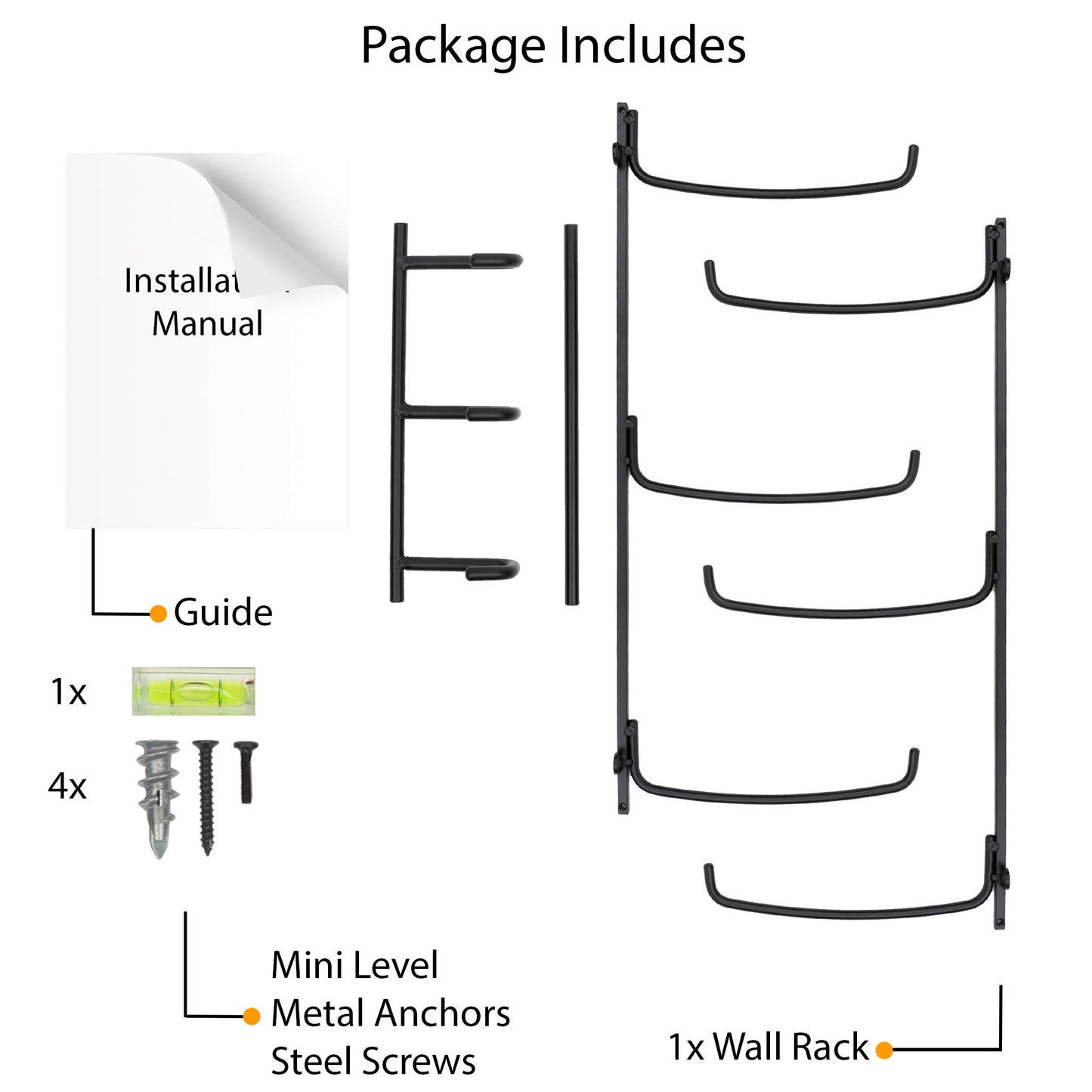 Wallniture Guru Wall Mount Yoga Mat Home Gym Equipment Resistance Bands and Foam Roller Holder with 3 Hooks 3 Sectional Metal Black