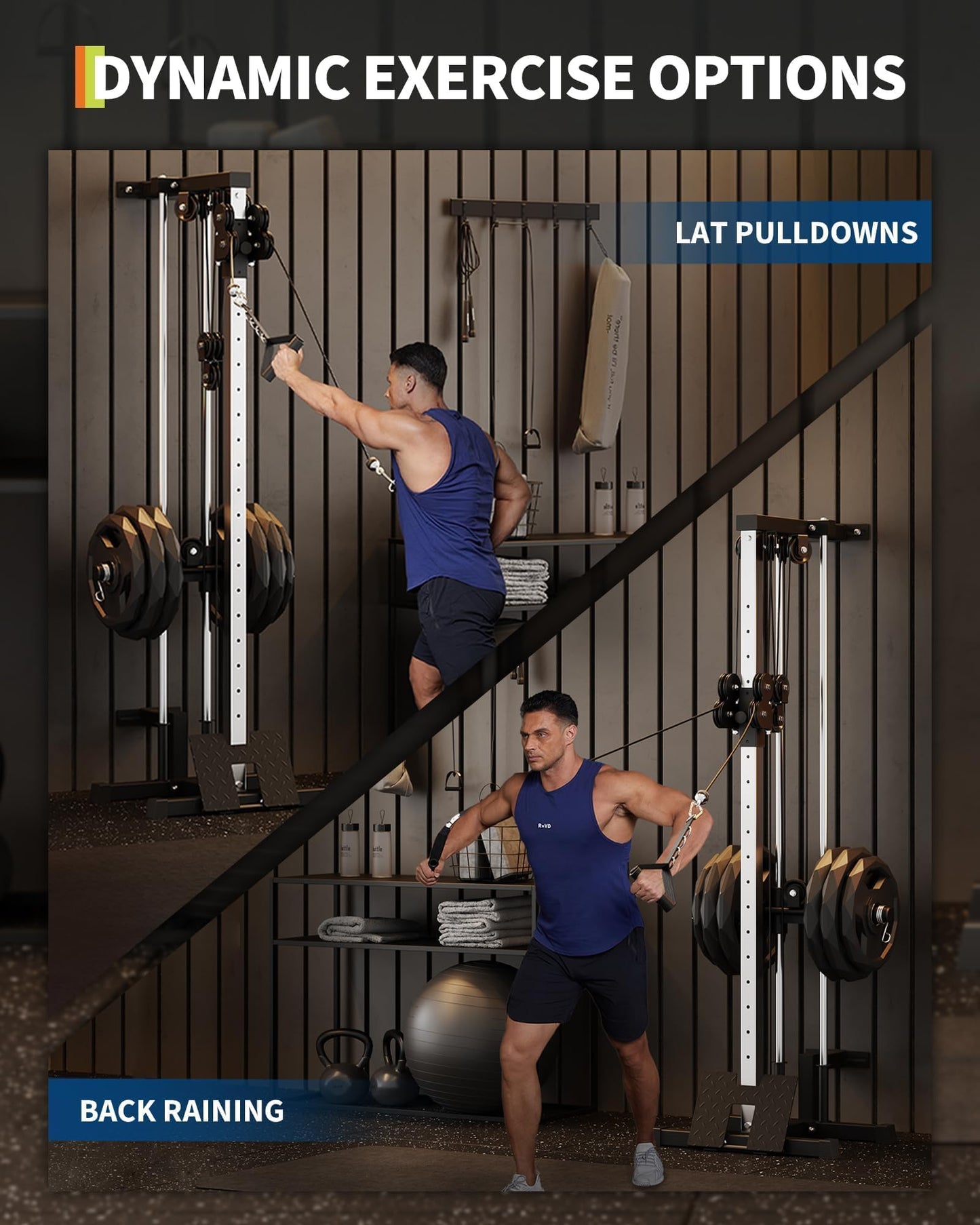 GarveeLife Wall Mount Cable Machine, LAT Pulldown Machines with 19 Positions Dual Pulley System, Cable Crossover Machine with Footplate, Weight Workout Equipment Home Gym Station