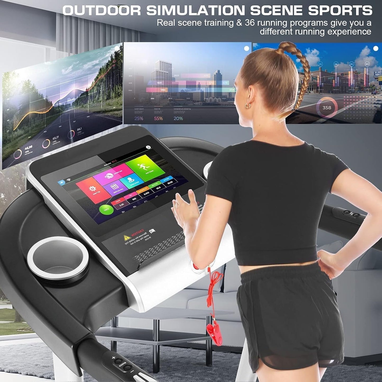 FUNMILY Foldable Treadmills with Incline - Heavy Duty Treadmills with 10" HD WiFi Touchscreen, Smart Walking pad with HiFi Speakers, Running Machine Popular Apps & Interactive Entertainment