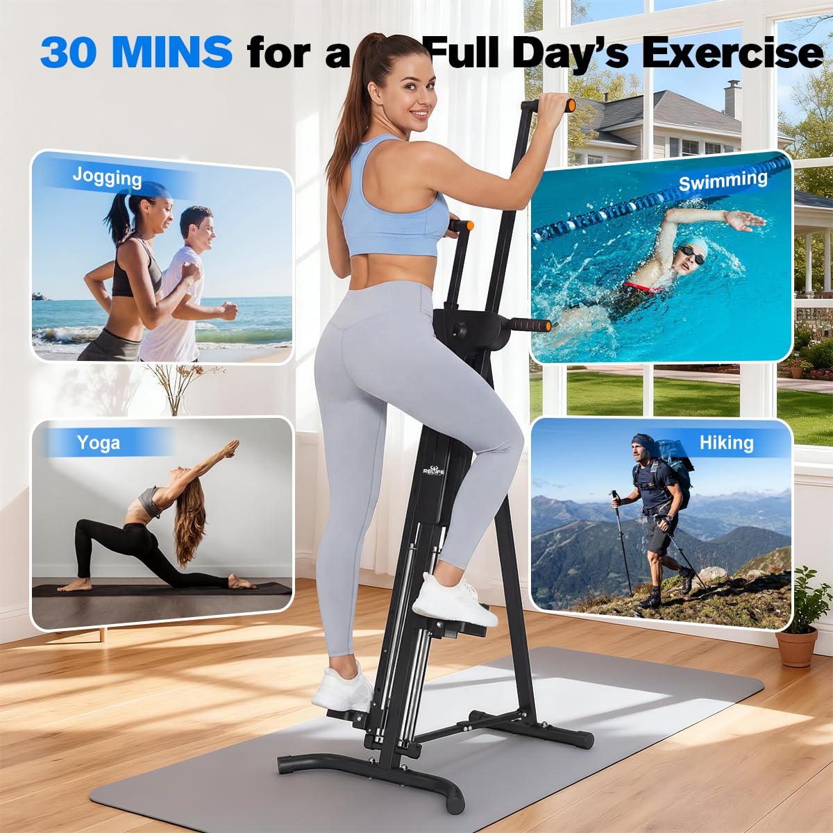 Relife Stair Stepper, Vertical Climber Exercise Machine for Home Gym, Stair Climber with 4 Metal Guide Rails Folding Step Fitness Machines Cardio Workout Machine 5-Level Heights 2026 Newer Version