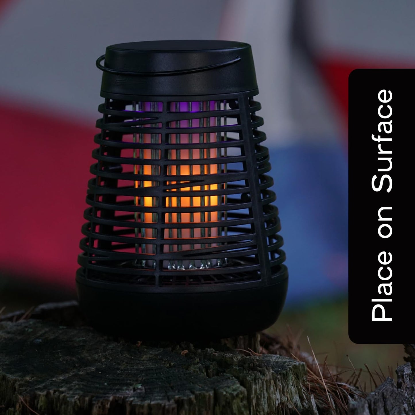 PIC Portable Bug Zapper, 600V Solar Powered Insect Trap & Fly Zapper for Outdoor Use, LED Flickering Flame, Activates Automatically in Dark, Weatherproof Outdoor Fly Trap, Kills Bugs on Contact