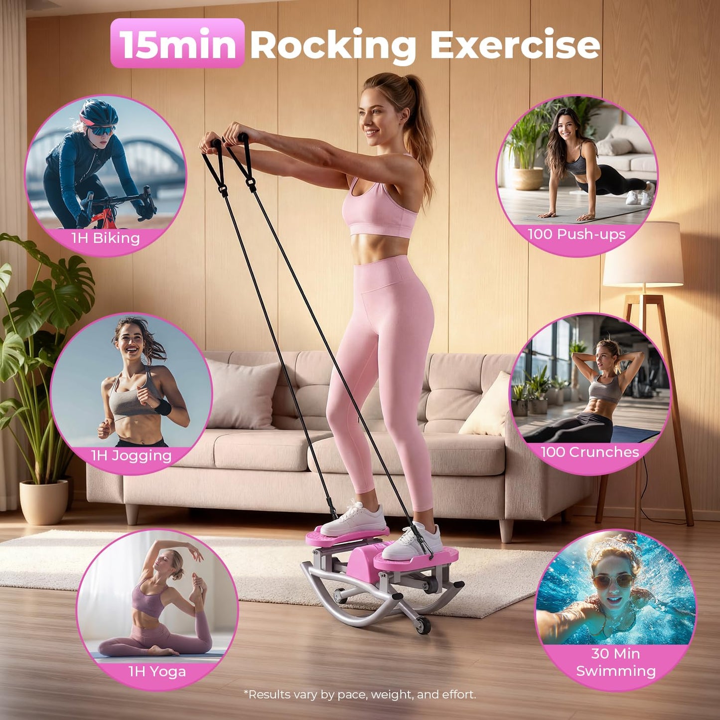 Rock Stepper,Rocking Stepper with Resistance Bands, 3D Side-to-Side Motion Mini Stepper for Women Home Workout, Low Impact Lateral Step Machine with Non-Slip Mat and Digital Counter, 250lbs Capacity
