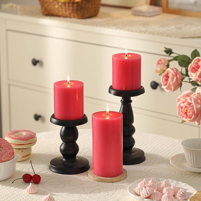 3x6 Inch Pink Pillar Candles Set of 3 - Decorative Unscented Pillar Candle, Long Burning Dripless Candle for Table Decor, Smokeless Large Pillar Candles for Wedding Table Decor