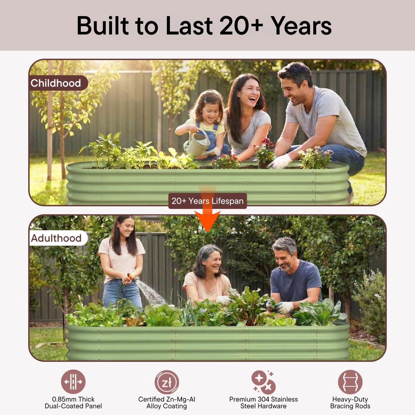 Annoell Galvanized Raised Garden Bed 8x4x1.5 ft, 18" Tall Metal Planter for Outdoor Plants Vegetable Herb Leafy Green, Modular Raised Flower Bed with Rust Resistant Coating - Sand Beige