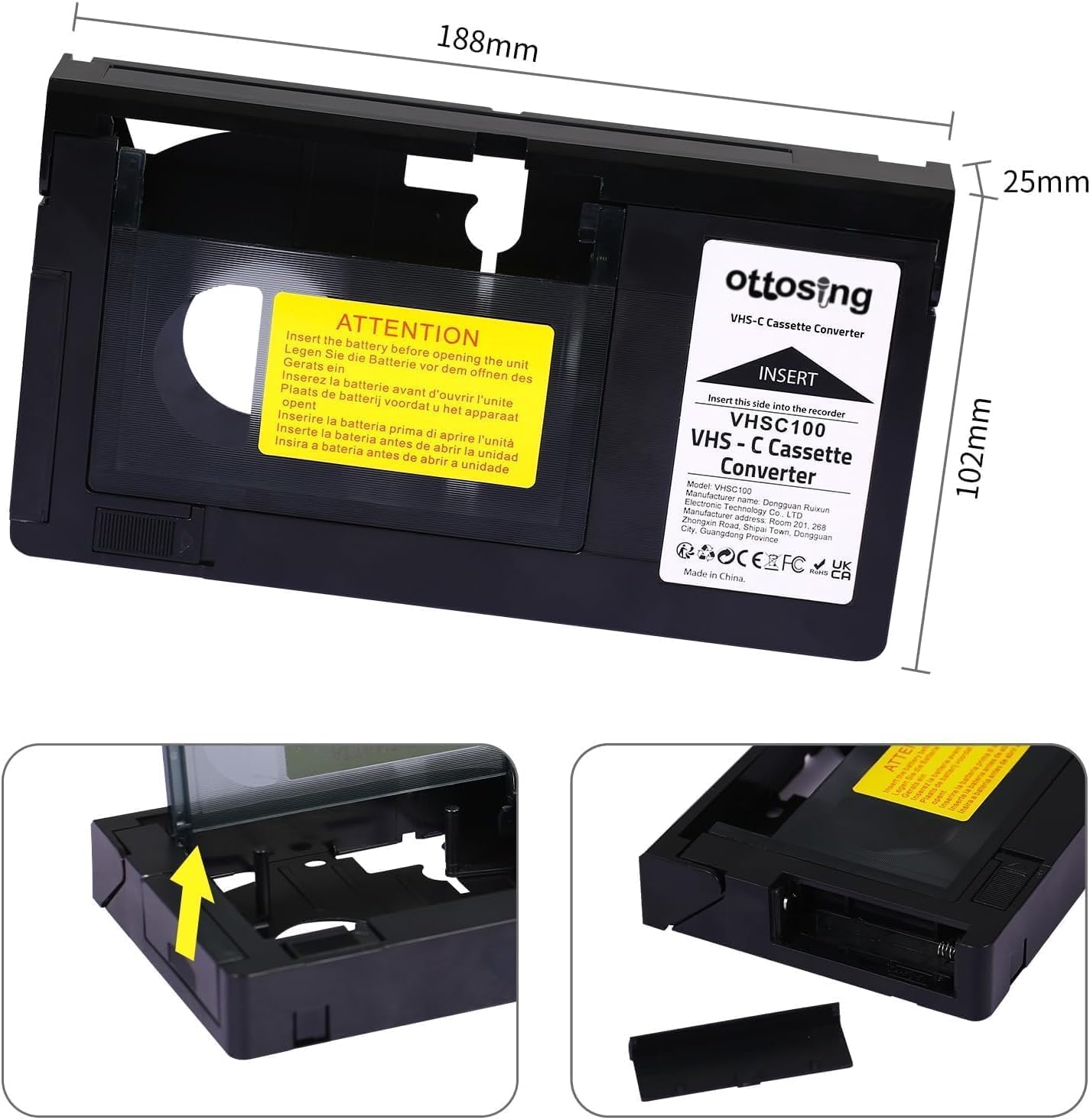 2025 Cassette Hi8, 8mm, New VHS-C to VHS Motorized Camcorder Adapter - Tape Converter for Playback on Standard VHSC
