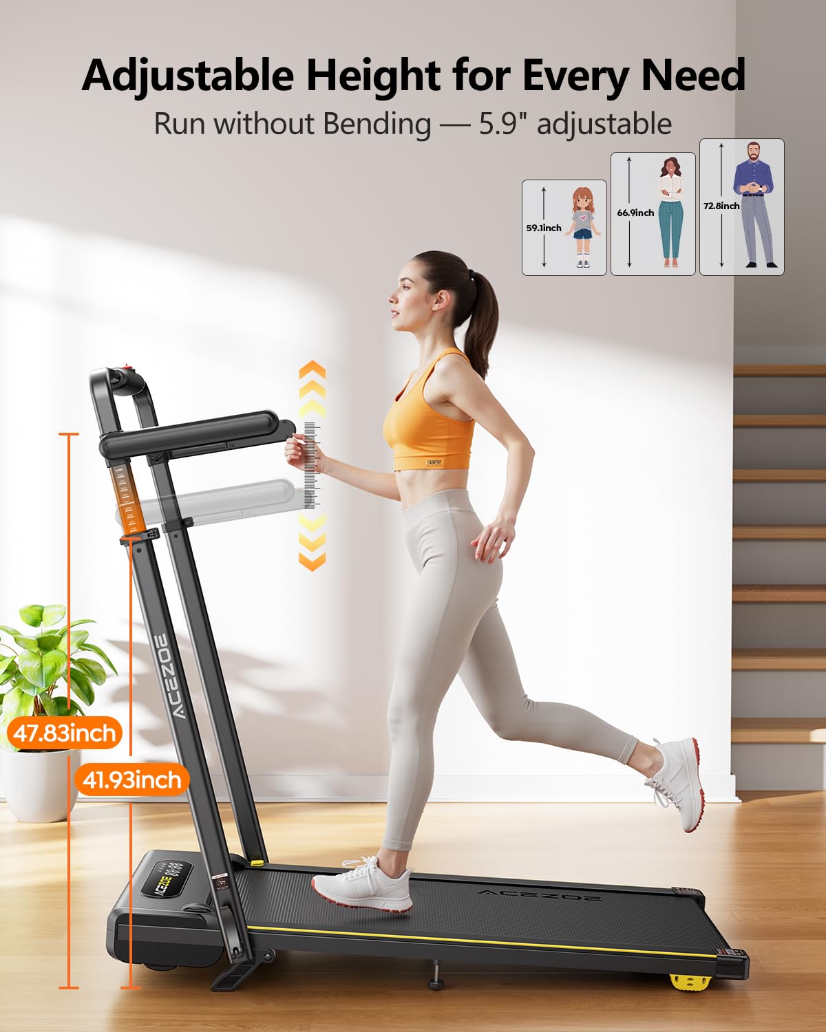 Acezoe 3 in 1 Under Desk Treadmill with Incline, Walking Pad with Removable Desk Workstation, Adjustable Height for Different Need, 300lbs Capacity, Foldable Compact for Home Small Office,Yellow