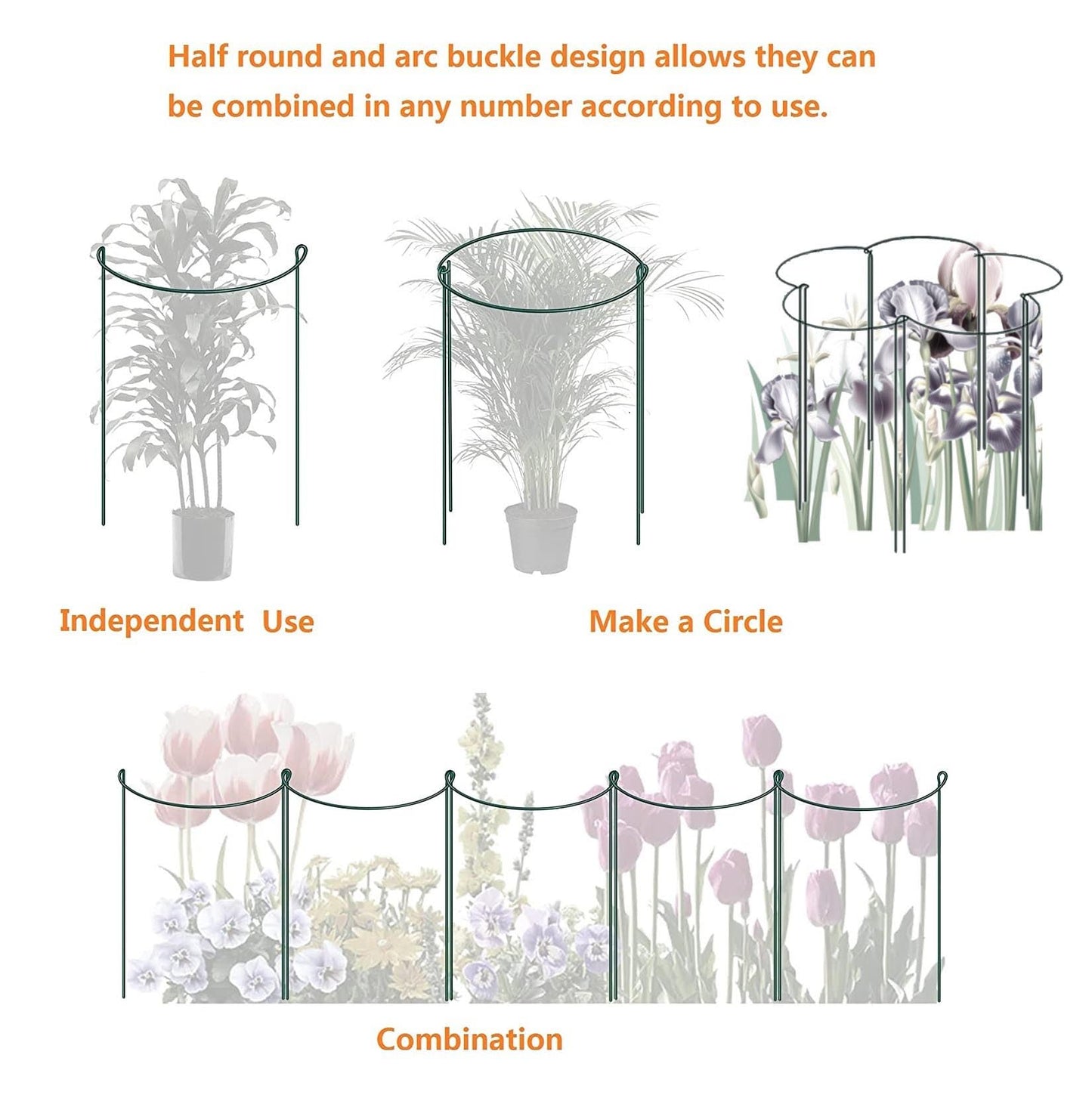 12 Pack 15.8 Inch High Plant Stake,Garden Plant Support,Half-Round Peony Cage Plant Ring Hoop