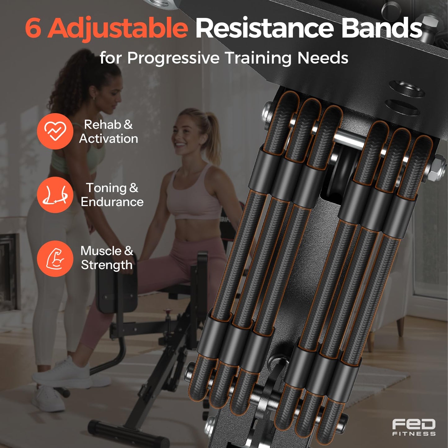 FED Fitness HA1 2-in-1 Hip Abductor and Adductor, Glute & Inner Thigh Workout Equipment for Home Gym, Leg Workout and Booty Builder with 6 Adjustable Resistance Bands and Dual Foot Bar