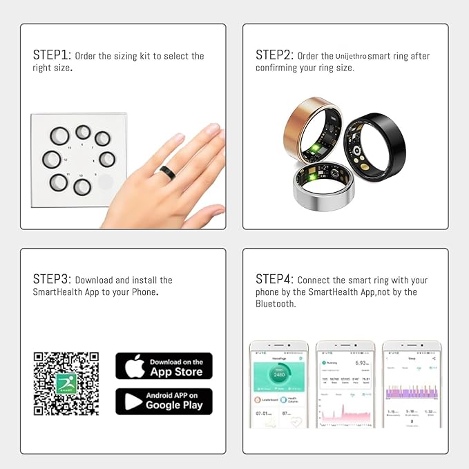 Smart Ring For Women Men, Health Tracker with Heart Rate/Blood Oxygen/Blood Pressure/Sleep Monitoring/Step Counting, IP68 Waterproof Fitness ring, No App Fees for iPhone & Android (Silver, 11#)