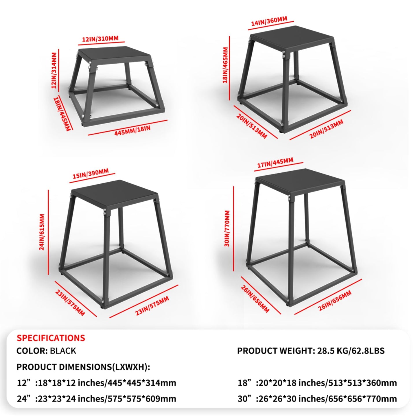 Garvee 12 Inch Steel Plyo Box for Exercise, Plyometric Jumping Box Metal Exercise Step Up Box with Anti-Slip Surface for Home Gym Training,Single and Set,Red