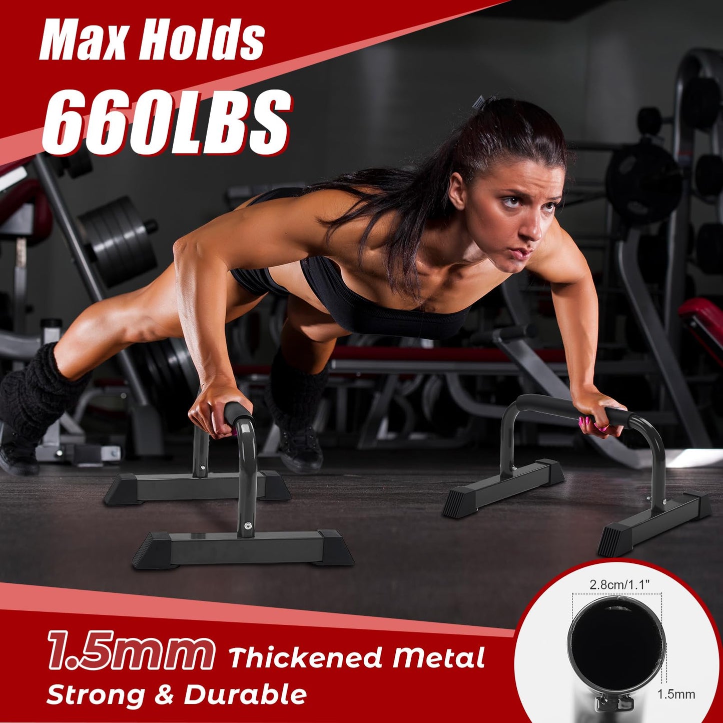 Push Up Bars: Sweat-resistant Parallettes Bar for Handstands L-sit & Dip, No Wobbling Strength Training Pushup Stands for Women Men Workout Core Exercise at Home Floor Gym