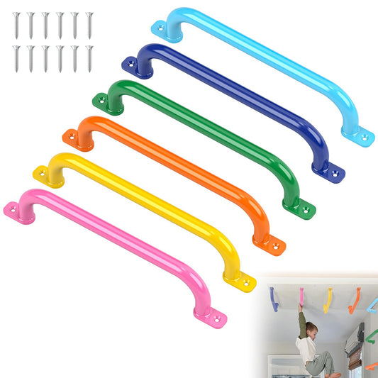 17.1 Inch Playground Handles Metal Monkey Bars Indoor Outdoor Swing Set Accessories Grab Handle Playset Hand Grips for Playhouse, Treehouse, Jungle Gym, Climbing Frame (6 Pack, 6 Colors)