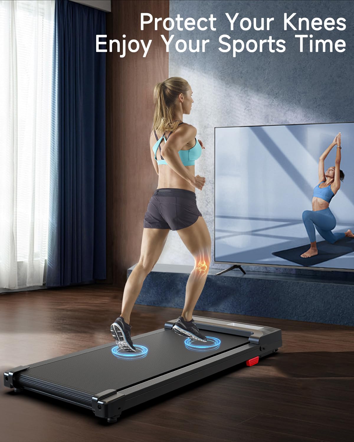 Walking Pad Treadmill Under Desk - Portable Walk Pads for Home Office Small Spaces Mini Compact Running Machine Mat Slim Lightweight Caminadora Eléctrica para Casa with Remote Control LED Display