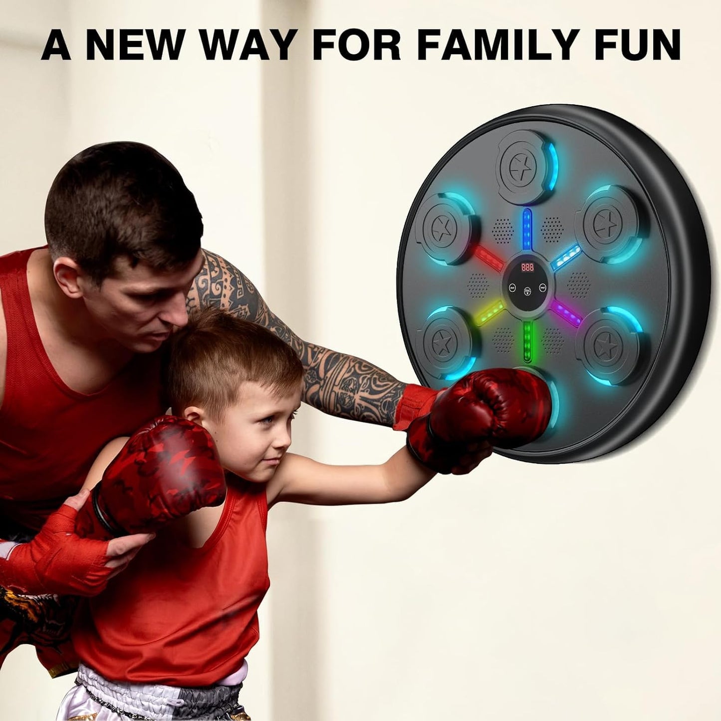 jiaao Music Boxing Machine, 2025 Upgrade Workout Machine for Adults Women Kids, Smart Bluetooth Boxing Music Trainer, with LED Wall Mounted Musical Punching Pad，with Premium Boxing Gloves