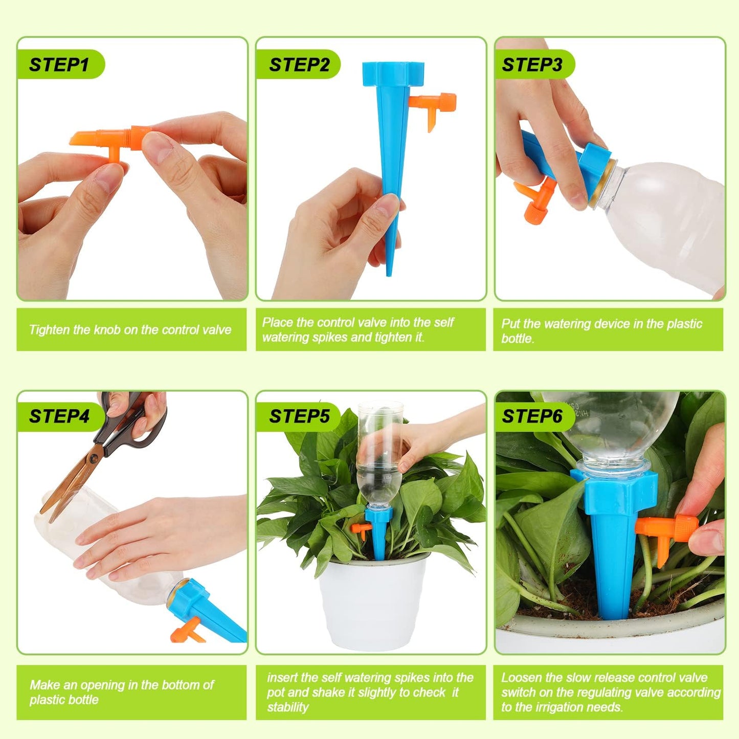 24 Pack Self Watering Spikes for Indoor/Outdoor Plants,Self Watering Planter Insert with Adjustable Drip Valve,Auto Vacation Plant Watering Devices,Plants Water System,Self-Watering Stakes