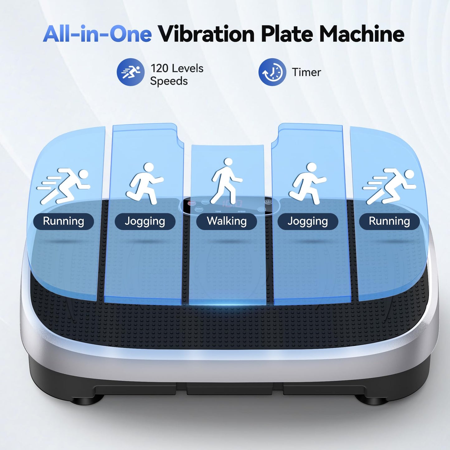 HTM Curved Vibration Plate Exercise Machine, Whole Body Shake Plate with 150W Motor & Resistance Band, 330lbs Weight Capacity, 120 Speeds, Low Noise Vibration Board for Weight Loss, Home Fitness