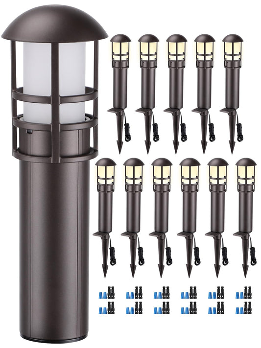 LEONLITE 12-Pack Low Voltage Landscape Pathway Lights 3W Landscape Lighting 12-24V LED Bollard Path Lights Wired CRI 90+ Aluminum Pathway Lighting for Walkway Yard Garden, ETL Listed, 3000K Warm White