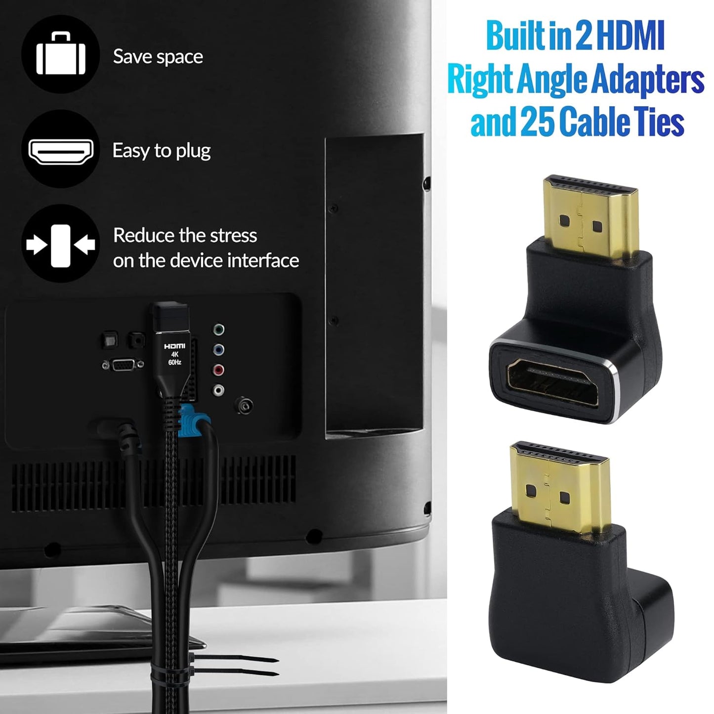 4K 4 (3 Pack), 2.0 4K 60Hz, 2K,1080P, 2.2, PS5, HDMI Cable Feet Ultra HD HDMI Cable, Nylon Braided & Gold-Plated