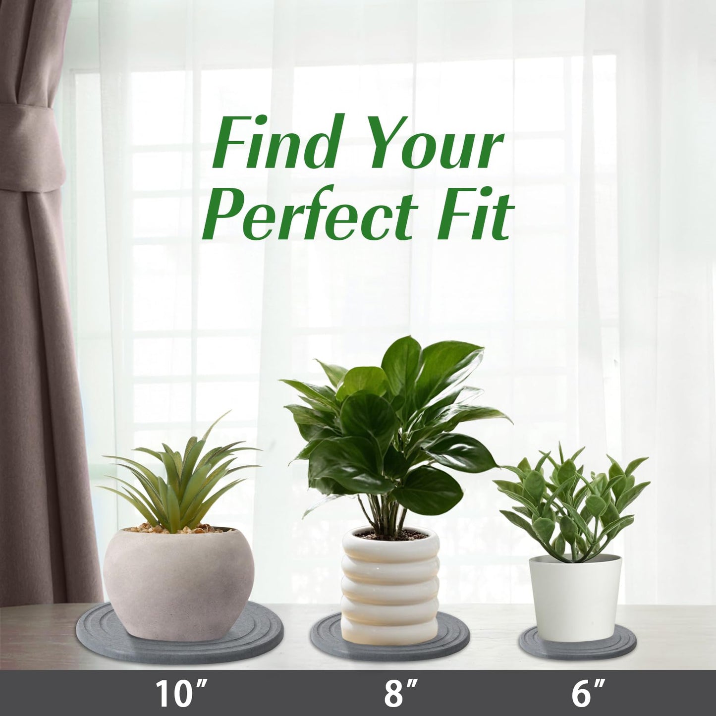 Plant Saucers for Indoors, 3 Pack 8" Quick Dry Diatomite Plant Drip Water Catcher Trays for Pots, Diatomaceous Earth Planter Drainage Saucers Plates to Catch Water for Flower and Plants, Stone Gray