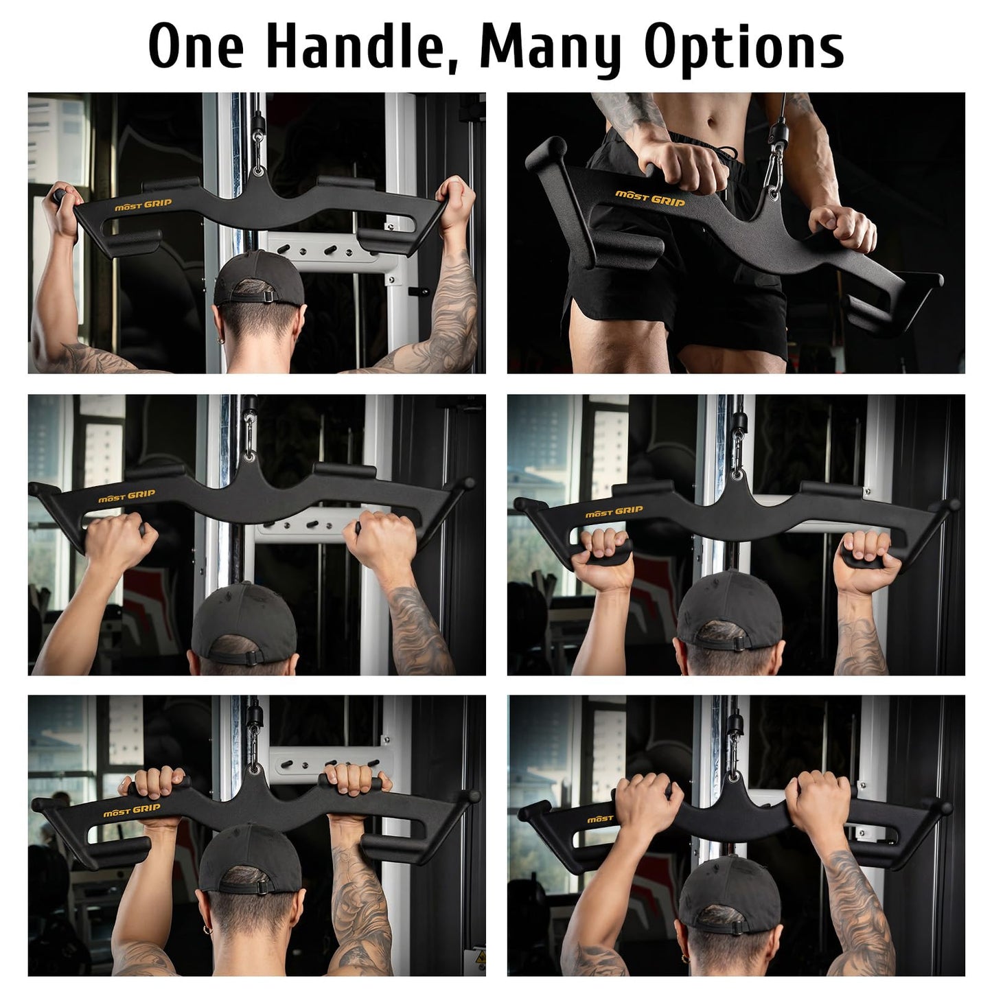 MOST GRIP LAT Pull Down Bars Set, Triangular Stability LAT Pulldown Attachments with 8 Ergonomic Handles for Whole Back Training, Non-Slip Cable Machine Attachment for Gym Home Workout