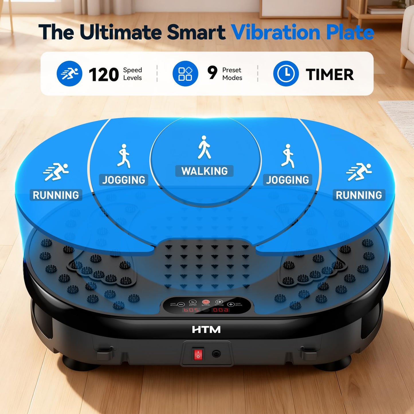 HTM Vibration Plate Exercise Machine, 9 Modes & 120 Speeds, Body Shake Plate with Resistance Bands Slot & Remote Control, 300 Lbs Capacity Shake Board for Weight Loss Fat Burner Home Fitness Workout