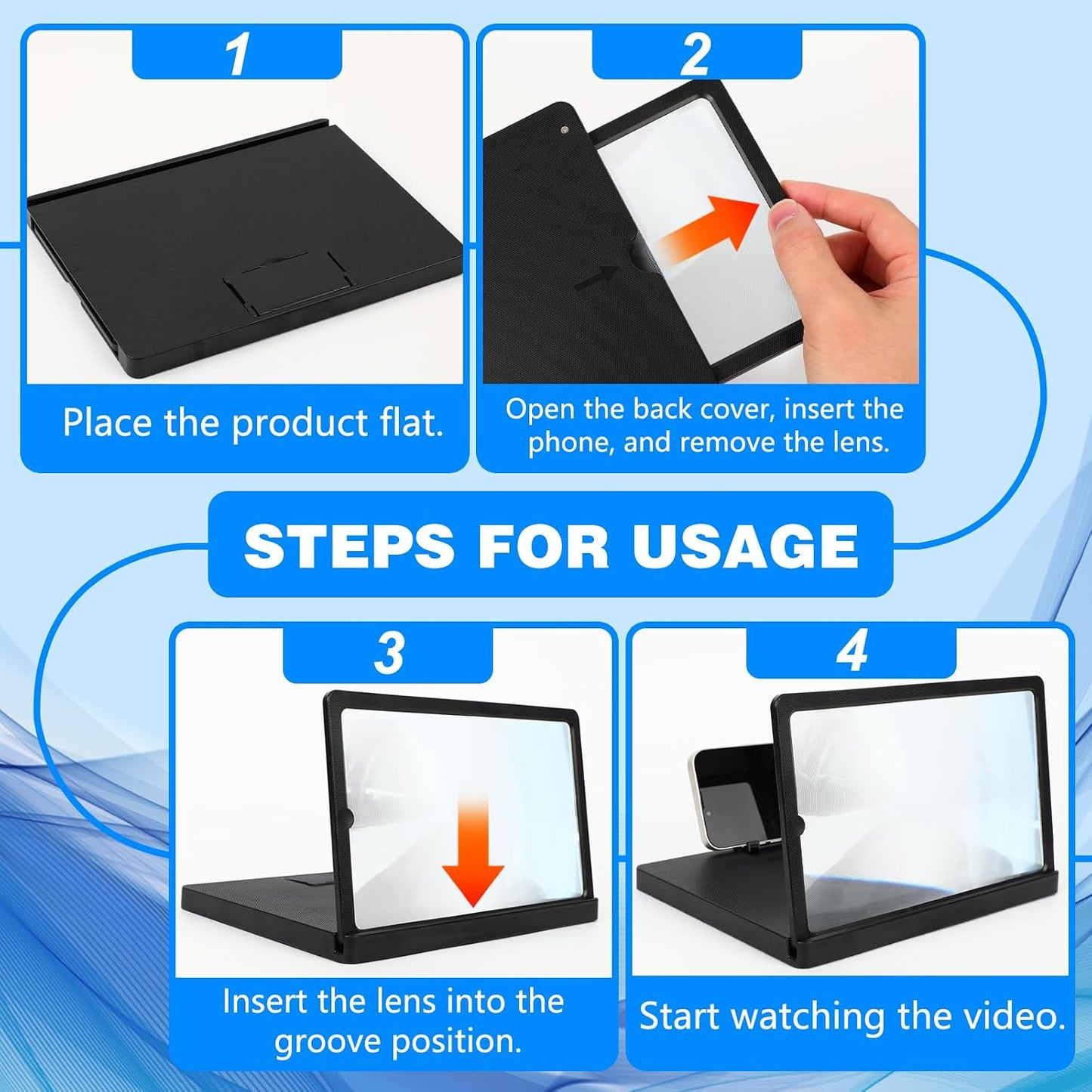 3D (12-Inch) Screen Magnifier for Cell Phone, HD Screen Magnifier Projector Screen Enlarger for Movies, Videos