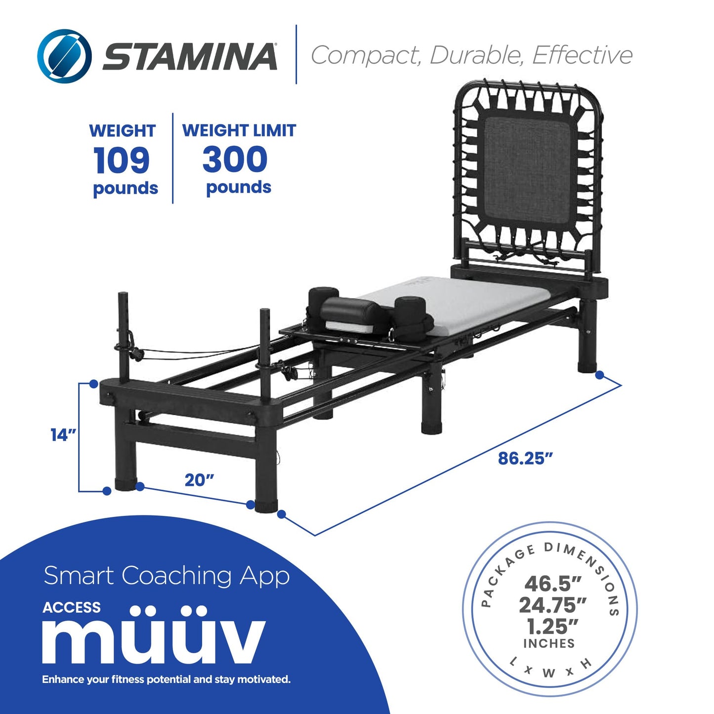 Stamina Pilates Reformer, Home Workout Equipment, AeroPilates 701 Premier, Gray - Portable Exercise Machine for Strength and Fitness Training - Multifunctional Gym Workouts for Men and Women