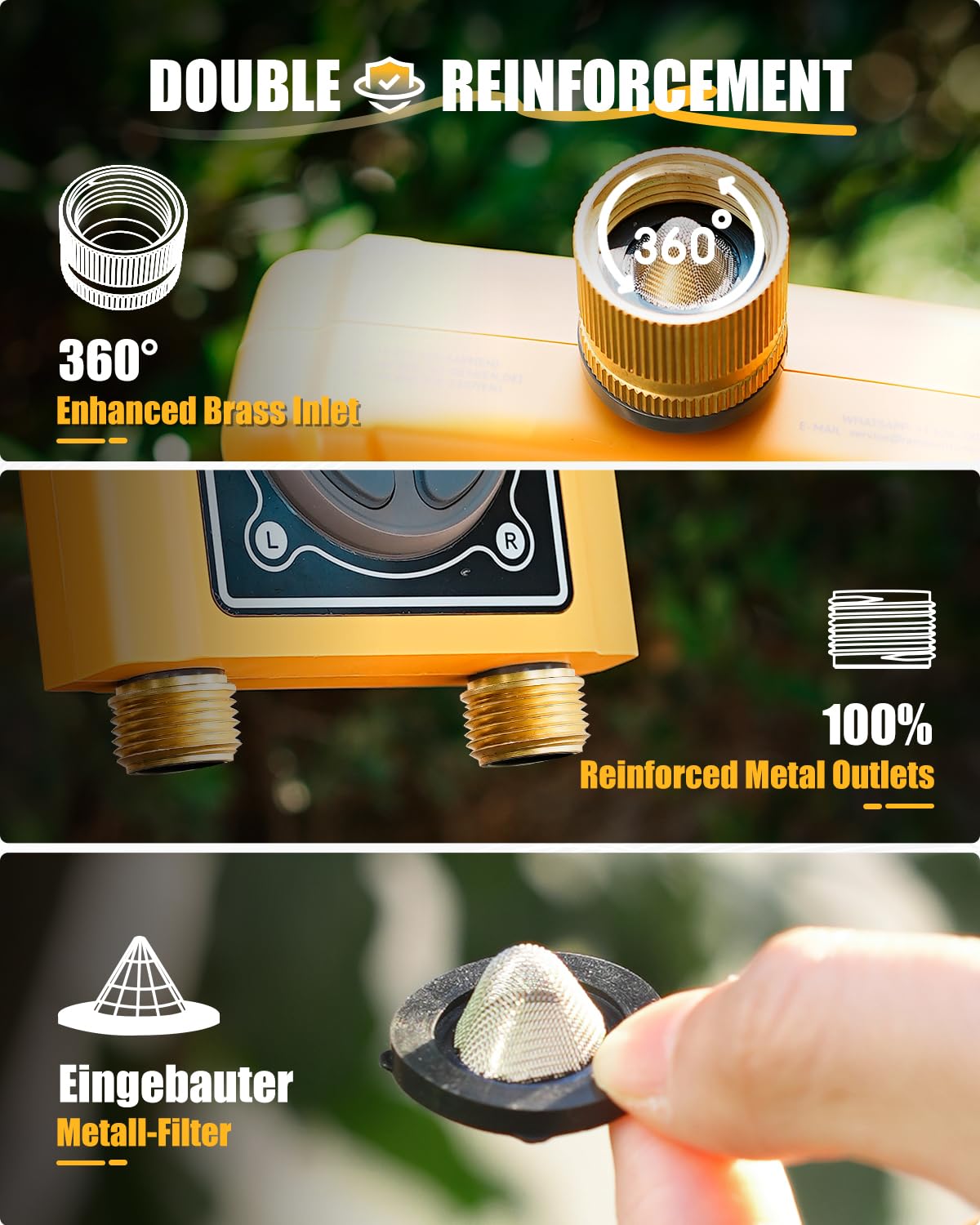 RAINPOINT WiFi Water Timer with Brass Inlet & Outlet，2 Zone WiFi Hose Timer for Lawn,WiFi Sprinkler Controller via APP/Voice Control,Automatic Watering System by Time/Weather/Quantity/Soil Moisture