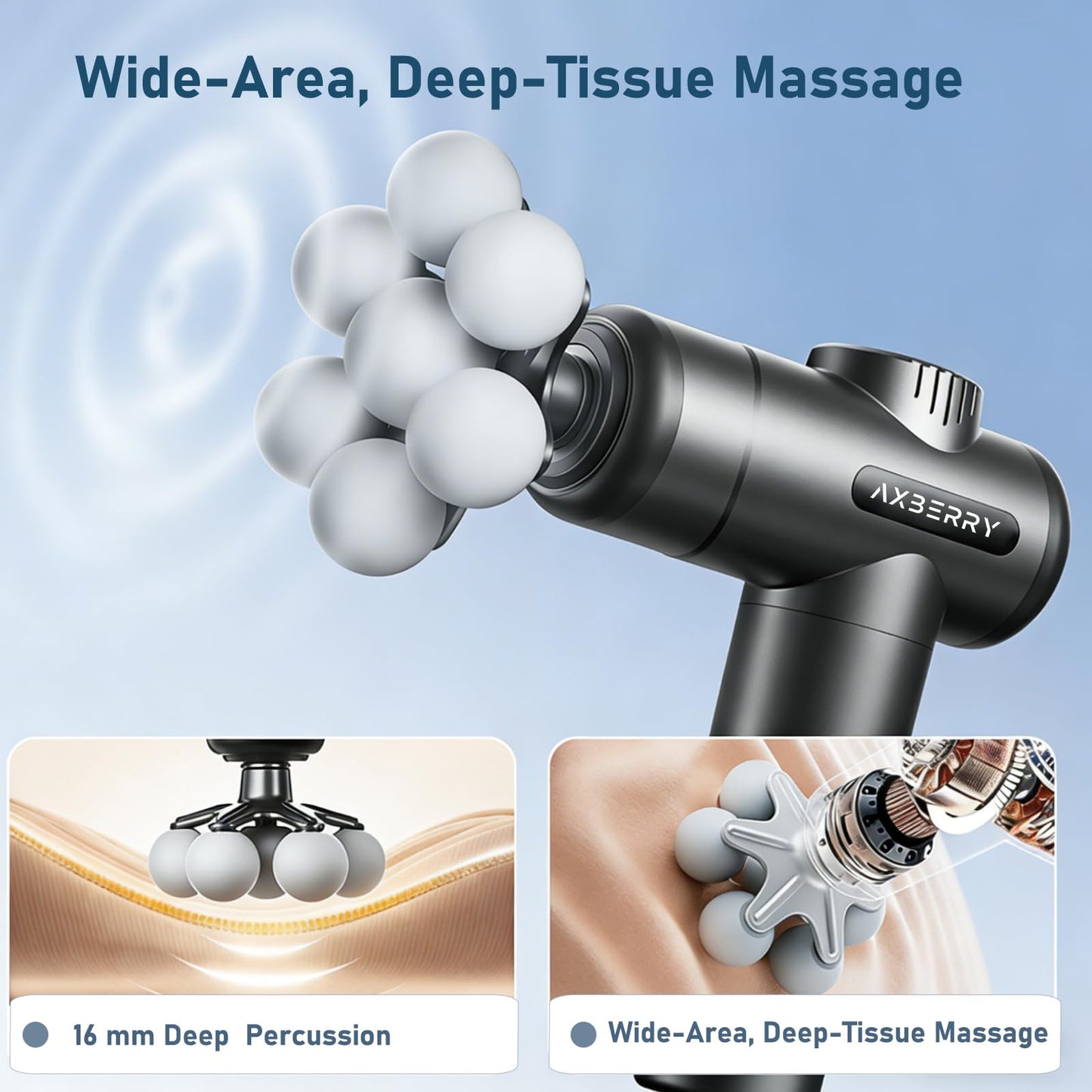 AxBerry Massage Gun Deep Tissue, Body Massager, Percussion Massage Gun, Handheld Massage Gun for Back Shoulder Muscle Pain Relief, Portable Quiet Professional Muscle Gun Mini Massager